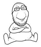 arm crossed_arms full_body glasses hand leg no_nose oekaki redraw sitting smile soyjak stubble style_emulation subvariant:wholesome_soyjak variant:gapejak // 437x494 // 5.5KB