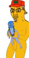 2soyjaks arm beard black_skin blood calm cap closed_eyes closed_mouth clothes cool full_body gay glasses hair hand hat holding_object leg nsfw penis sex smile sneed soyjak stubble testicles variant:chudjak variant:markiplier_soyjak yellow_skin // 369x732 // 98.6KB