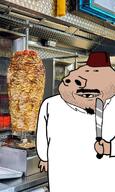big_nose brown_skin deformed fez goatee holding_object irl irl_background kebab large_nose looking_at_viewer looking_at_you mustache no_eyebrows shawarma smike smile smirk soyjak stubble subvariant:arkansasjak variant:impish_soyak_ears // 415x692 // 424.6KB