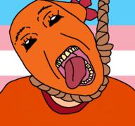 ack black_eyes fag faggot female hanging no_nose oc open_mouth orange original_content rope tongue tranny trans trans_flag transgender_flag troon_village twitter ugly variant:bernd xploshi youtube youtuber // 768x718 // 61.4KB