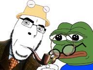 amphibian animal clothes frog glasses hand hat holmes_and_watson looking_at_you magnifying_glass nas:pepe necktie neutral pepe_the_frog pipe stubble suit variant:cobson // 780x586 // 357.4KB