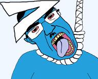 bloodshot_eyes blue_skin hanging hitler_mustache rope subvariant:patrick telegram variant:chudjak yellow_teeth // 949x770 // 38.7KB