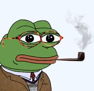 amphibian closed_mouth clothes collared_shirt fair_isle frog glssses green_skin lips nas:pepe necktie pepe pepe_the_frog pipe smoke smoking sport_coat suit suit_and_tie sweater tortoise_glasses // 1241x1202 // 727.4KB