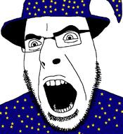 angry clothes glasses hat melvin_the_wizard open_mouth soyjak stubble variant:cobson wizard wizard_hat // 721x789 // 44.0KB