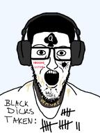 bbc bbc_slut glasses hair headphones open_mouth queen_of_spades soyjak stubble variant:lowtaperjak // 1098x1466 // 97.8KB