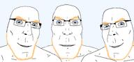 alternate aryan blue_eyes chad glasses series:trios_&_duos smile soyjak soyjak_trio stubble subvariant:teutonson subvariant:teutonson_front trio variant:cobson variant:gapejak variant:markiplier_soyjak variant:tony_soprano_soyjak yellow_hair yellow_stubble // 1500x695 // 209.7KB