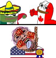 apu award bloodshot_eyes brown_skin canada clothes fist flat frog hanging hat mexico pepe politics punch purple_hair rope tariffs text tranny united_states variant:bernd // 989x1024 // 126.0KB