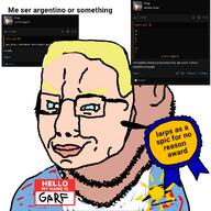 amerimutt argentina artist:dino award blond blue_eyes flag:argentina garf_(user) hello_my_name_is_(sticker) jimbo_(namefag) mask meta:namefags meta:not_oc subvariant:impish_amerimutt trend:aryan united_states variant:chudjak variant:impish_soyak_ears // 1280x1280 // 262.5KB