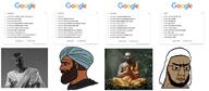 angry beard brown_skin buddhism christianity clothes glasses google goolagle hat hinduism islam keffiyeh religion soyjak text variant:chudjak // 1381x605 // 107.5KB