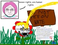 closed_mouth crying flower glasses grass hair meta:tagme nate open_mouth pink_hair piss plant sign soyjak_wiki text tranny twitter twitter_immigrant variant:cryboy_soyjak variant:lennonjak variant:rupturejak yellow_hair // 975x767 // 98.8KB