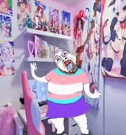 ack animated anime arm bloodshot_eyes bouncing clothes crying full_body glasses hair hand hanging irl_background leg mustache oe_cake open_mouth purple_hair rope shoe skirt sound soyjak stubble suicide tongue tranny variant:bernd video yellow_teeth // 754x802, 41.6s // 33.3MB