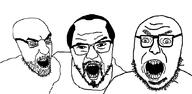 3soyjaks angry crooked_teeth glasses hair open_mouth stubble trio variant:kliksjak variant:legojak variant:volcanojak // 1042x508 // 35.9KB