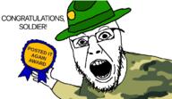 arm army badge clothes glasses hat open_mouth posted_it_again_award soyjak stubble text variant:yurjak // 768x442 // 150.1KB