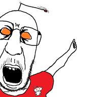 album_cover angry antenna arm clothes glasses hand meshuggah_(band) music open_mouth orange_eyes pointing rare_trax reddit snoo soyjak stubble tshirt variant:traxjak // 500x564 // 20.5KB