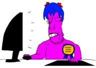 award biting_lip blue_hair bury_pink_gril computer glasses hair mist pink_skin soyjak stubble variant:parrotjak // 1335x949 // 15.6KB