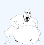 animated bbc dildo fat full_body gassy glasses nsfw obese open_mouth penis soyjak stubble variant:cobson // 608x624 // 134.9KB