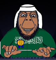 arab arabic_text arm award badge beard brown_skin clenched_teeth clothes fat flag:saudi_arabia glasses grin hand islam keyboard long_nails saudi_arabia scarf smile taqiyah typing variant:bernd yellow_teeth // 1489x1600 // 400.9KB