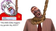 0xdeed ack bloodshot_eyes cigarette clothes communism context_in_source crying dead gender_dysphoria glasses hanging mask meta red_eyes red_shirt source_filmmaker soy_parody soyjak spy spy_(tf2) stubble suit team_fortress_2 text tranny variant:bernd video_game white_skin // 1967x1080 // 252.0KB