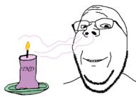 candle closed_mouth glasses smelling smile soyjak stubble subvariant:wholesome_soyjak text total_nigger_death variant:gapejak // 1122x800 // 35.9KB