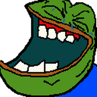 amphibian blue_shirt closed_eyes emoticon frog green_skin kek laughing lips meta:not_oc nas:pepe open_mouth pepe_the_frog series:yt_emote_jaks tear teeth youtube // 128x128 // 2.9KB