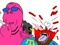 Astrofene_(namefag) ack blunt body doll doll_(user) gun hand open_mouth pistol smoking subvariant:wholesome_soyjak variant:bernd variant:gapejak weed // 1342x1006 // 107.1KB