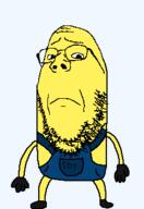 closed_mouth clothes frown glasses minion overalls soyjak stubble variant:gapejak yellow_skin // 237x345 // 4.9KB