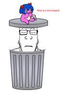 bury_pink_gril closed_eyes closed_mouth glasses s4s_(4chan) sad soyjak stubble trash_can variant:markiplier_soyjak // 406x591 // 73.9KB