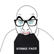 angry blood cannibalism crying eating glasses gore looking_at_you open_mouth soyjak stubble variant:slitherjak // 1024x1024 // 158.2KB