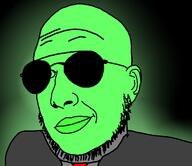 closed_mouth clothes ear ftm glasses glowie glowing green_skin necktie smile soyjak stubble suit sunglasses tranny variant:raffer // 1585x1369 // 1021.1KB