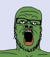 frog glasses green green_skin open_mouth pepe soyjak stubble variant:a24_slowburn_soyjak // 454x520 // 6.2KB