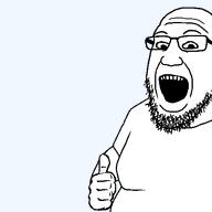 bald beard double_chin glasses open_mouth stubble thumbs_up transparent_background variant:unknown white_shirt white_skin wrinkles // 500x500 // 8.2KB