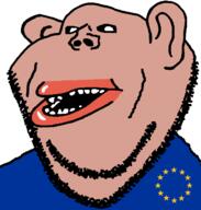 amerimutt brown_skin clothes ear europe european_union flag flag:european_union soyjak star_(symbol) stubble subvariant:impish_amerimutt variant:impish_soyak_ears // 598x628 // 1.4MB