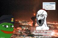 amphibian arab beard bloodshot_eyes clothes crying frog glasses hat iraq judaism kippah large_eyebrows large_nose nas:pepe open_mouth pepe_the_frog saddam_hussein screaming soyjak stretched_mouth text variant:soyak // 756x499 // 714.0KB