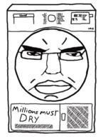 angry animated closed_mouth glasses millions_must_die objectsoy soyjak subvariant:chudjak_front text variant:chudjak washing_machine // 394x523 // 170.0KB