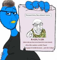 2soyjaks angry army blue_skin dox holding_object lust_provoking_image paper personal_army pointing smug twitter variant:feraljak variant:smugjak zoomer zoomer_hair // 632x664 // 251.7KB