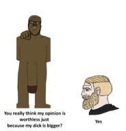 arm bbc black_skin closed_mouth full_body glasses hand leg mustache nordic_chad penis pointing pointing_at_viewer soyjak soyjak_comic stubble text variant:a24_slowburn_soyjak // 2400x2500 // 683.5KB