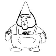 arm body_hair chest_hair clothes ear frown full_body gnome hair hairy hand hat leg neutral overalls shoe soyjak stubble unibrow variant:ishish_soyak_ears // 1600x1600 // 108.8KB
