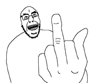 body glasses hair middle_finger open_mouth soyjak stubble subvariant:cobfinger thick_eyebrows variant:cobson // 814x720 // 14.3KB