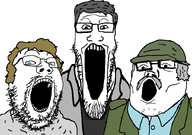 brown_hair glasses jaws movie series:trios_&_duos shirts stubble trend:soyjak_trio variant:gapejak variant:markiplier_soyjak variant:tony_soprano_soyjak white_background // 828x581 // 33.7KB