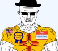 award breaking_bad buff christian_cross christianity closed_mouth clothes cross ear flag flag:new_mexico flag:united_states glasses hat heisenberg_(user) muscles muscular_male mustache name_tag new_mexico series:mexican-american_countrywar subvariant:chudjak_front subvariant:muscular_chud sunglasses trend:aryan unbothered variant:chudjak vein walter_white yellow_shirt // 1059x929 // 106.9KB