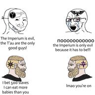 aquila chaos chaos_star crying crying_wojak dark_eldar evil evil_intentions imperium_of_man mask meme smug tau text variant:cryboy_soyjak variant:wojak warhammer // 960x960 // 356.6KB
