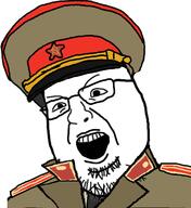 clothes coat collar_tabs collared_coat communism epaulettes glasses hammer_and_sickle hat hat_ornament military military_hat military_uniform open_mouth soviet_union star_hat_ornament stubble uniform variant:shotjak // 367x400 // 69.7KB