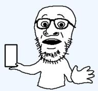 glasses holding_object holding_phone looking_at_you phone soyjak stubble variant:huippee variant:unknown // 257x241 // 3.3KB