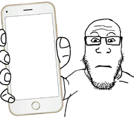 arm closed_mouth front_facing glasses hand holding_object holding_phone iphone looking_at_you phone showing_phone showing_something soyjak stubble subvariant:neutralplier subvariant:phoneplier subvariant:phoneplier_vertical template transparent variant:markiplier_soyjak white_background // 2160x1884 // 521.8KB
