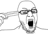 clothes firearm flag glasses gun hair hand holding_gun holding_object holding_pistol open_mouth peaky_blinders soyjak stubble suicide template thomas_shelby tv_(4chan) variant:peakyjak weapon // 1400x1019 // 221.8KB