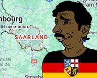 brown_eyes brown_skin dark_hair flag flag:saarland germany google_maps indian looking_at_you map raised_eyebrow saar saarland smile smirk smug variant:pajeetjak // 1071x866 // 413.0KB