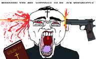 bible blood blue_eyes christianity cross golem gun gunshot jesus jews judaism open_mouth priest subvariant:chudjak_front swastika variant:chudjak // 1109x673 // 41.0KB
