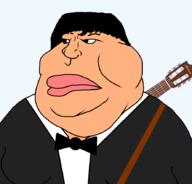 bowtie closed_mouth clothes fat guitar gynaecomastia obese ritchie_valens soyjak strap suit transparent_background variant:meximutt white_skin // 888x849 // 77.4KB