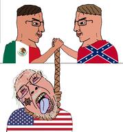 alliance castizo chud chudcel confederacy confederate confederate_flag dixie dixie_land flag:confederate_states_of_america flag:mexico flag:united_states handshake hanging jewish_star maga mexiaryan mexican_flag mexico queen_of_spades rope united_states // 1560x1677 // 623.6KB
