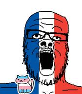 animal cat country flag flag:france flag:transgender_pride_flag france glasses mustache open_mouth soyjak stubble tranny variant:a24_slowburn_soyjak // 454x520 // 25.8KB